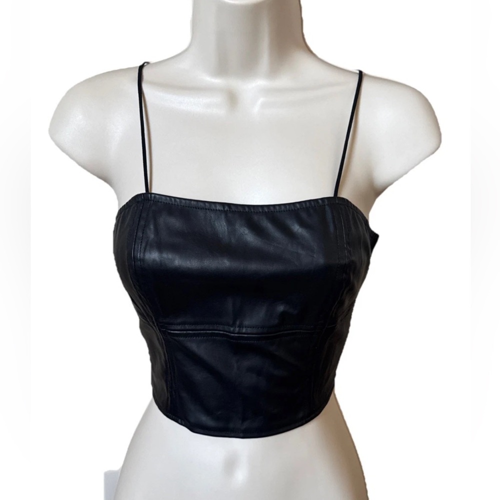SHEIN Black Faux Leather Crop Top Size Large